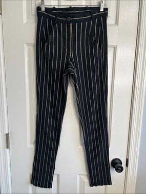 ANNETTE GOERTZ Black Striped Straight Chino Dress Trousers Pants Size 34